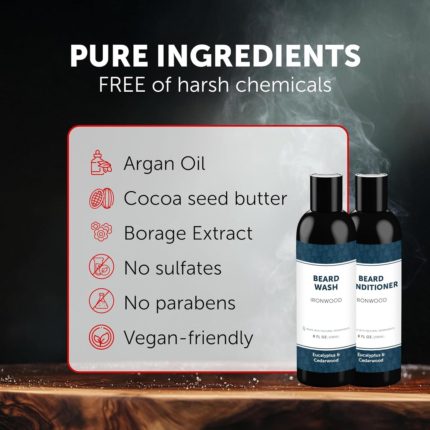 Detroit Grooming Co. Beard Wash & Conditioner Bundle – The Ultimate Beard Kit with Biotin & Argan Oil – Fresh Cherry Tobacco Scent – 8 oz Each (Ironwood)