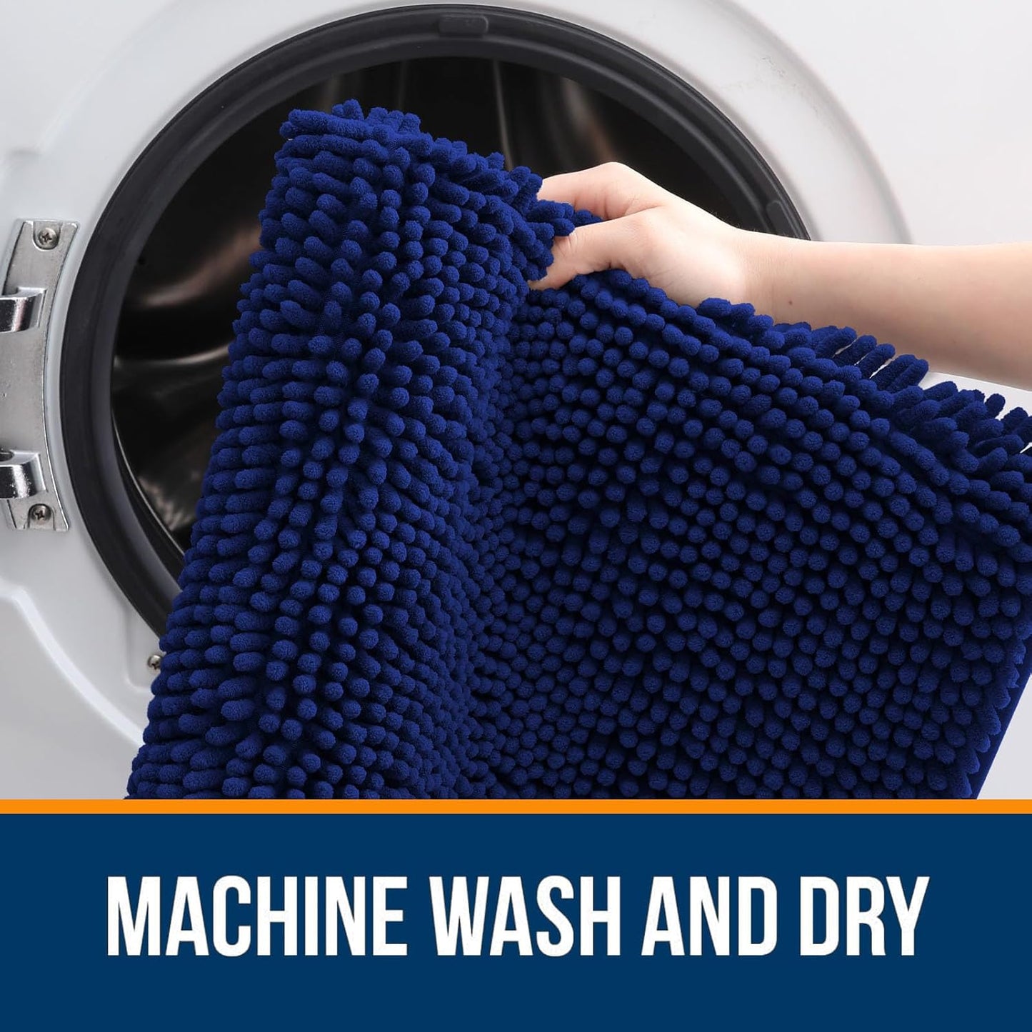 OLANLY Bathroom Rugs 70x46, Extra Soft Absorbent Chenille Bath Rugs, Rubber Backing Quick Dry, Machine Washable Bath Mats for Bathroom Floor, Tub and Shower, Home Decor Accessories, Navy