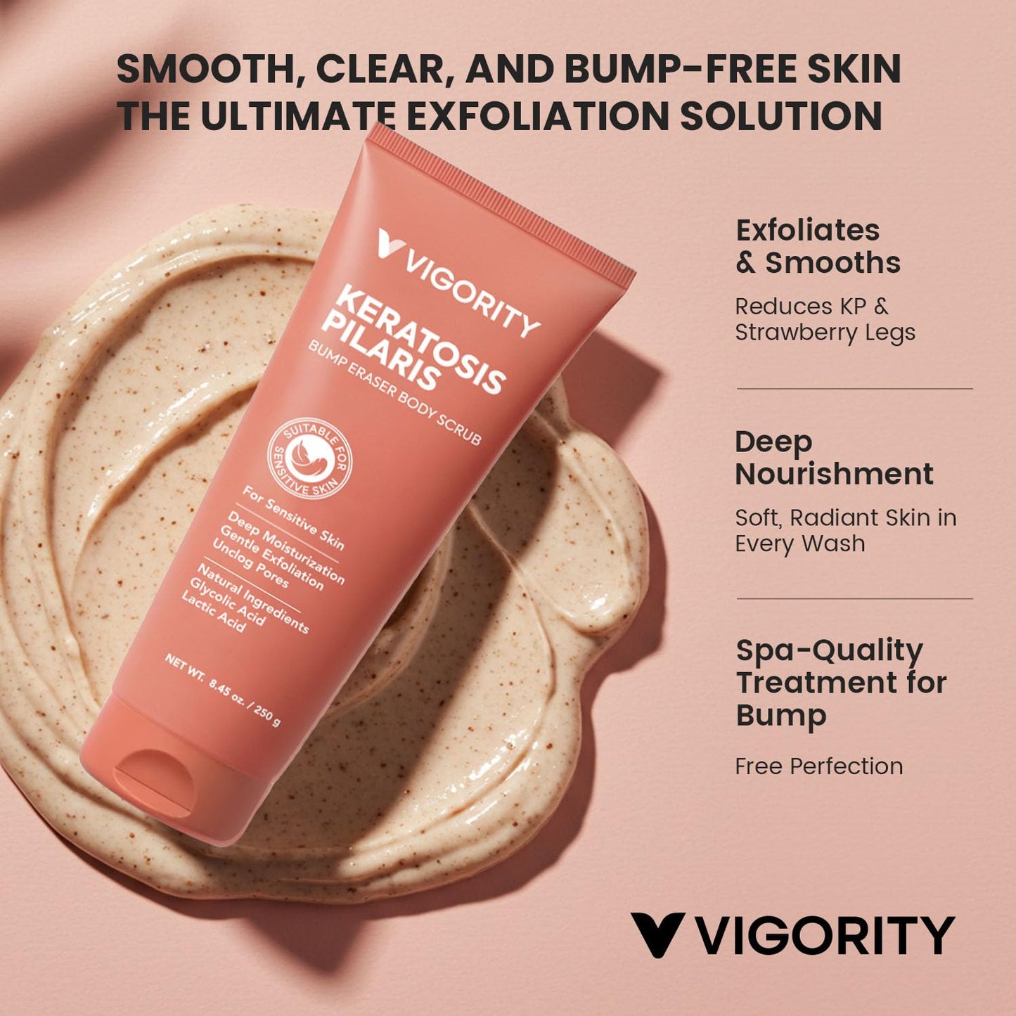 Vigority KP Bump Eraser Body Scrub: Keratosis Pilaris Treatment for Strawberry Legs - Exfoliates & Deeply Hydrates for Smoother Healthy-Looking Skin