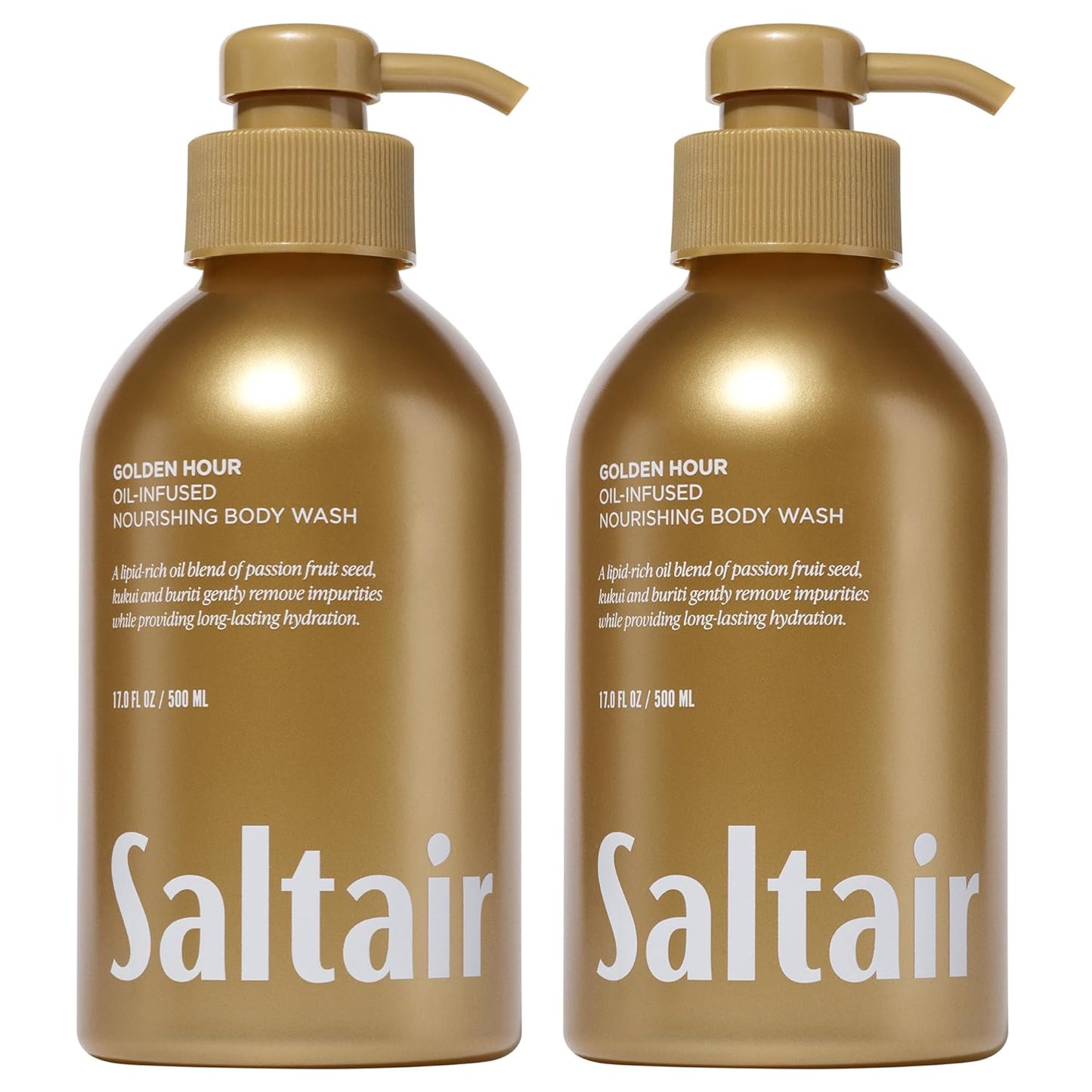 Saltair Body Wash, Golden Hour 2-Pack. Moisturizing Body Cleanser with Hydrating Ingredients. Luxury Shower Gel for Women and Men. Vegan, Cruelty-Free, Paraben-Free. 2x 17oz Pump Bottles