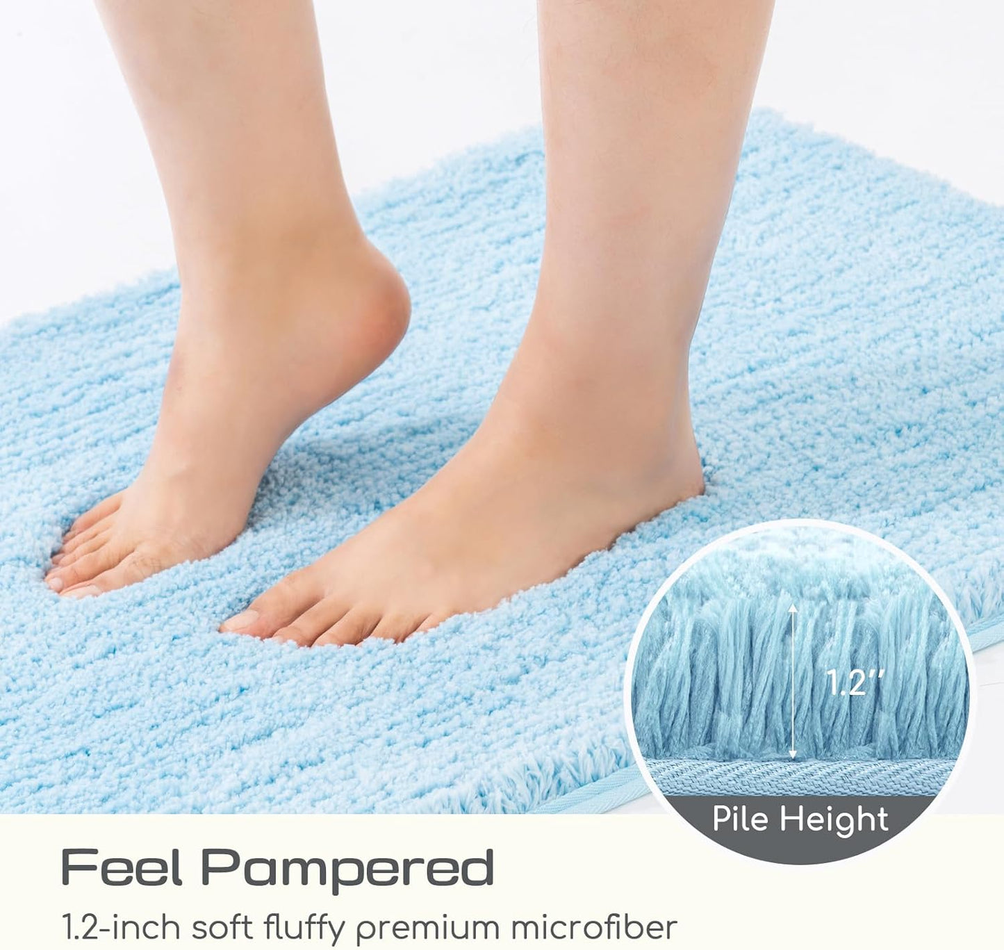 ROSMARUS Shaggy Bath Rugs for Bathroom Non Slip 17" X 24", Water Absorbent Bath Mat, Soft Shower Mat for Floor & Tub, Fluffy Plush Rug Machine Washable, Blue