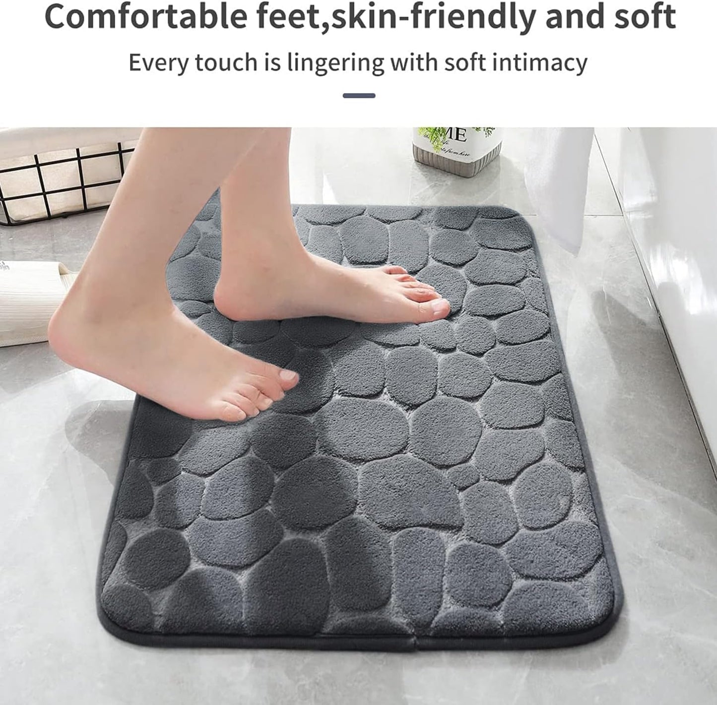 YIHOUSE Bathroom Mat Rug, Memory Foam Bath Mat, Non-Slip Bathroom Floor Mats, Cobblestone Bath Mats Absorbent Bath Rugs Washable Quick Dry (17x24,Dark Gray)