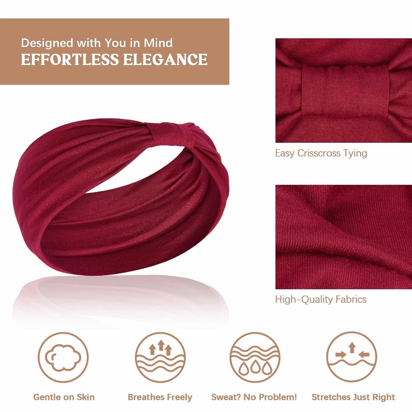Wide Headbands for Women Knotted No Slip Head Bands Soft Turban Headband Hair Accessories Boho African Solid Color Head Wraps for Women Yoga Workout Pack of 6 (Fashion)