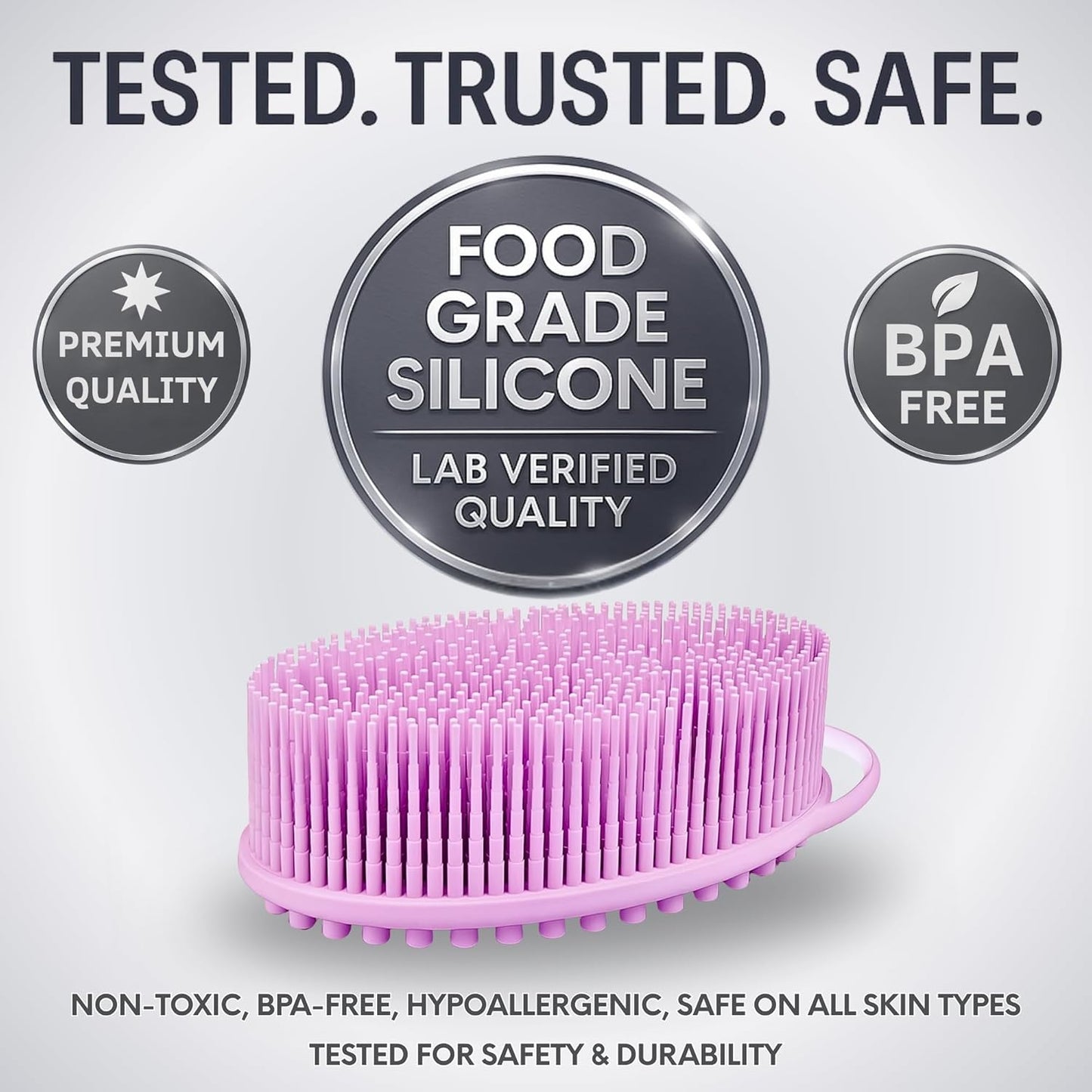 Avilana Silicone Body Scrubber - Food Grade & Lab Tested, Gentle Exfoliating Shower Brush for All Skin Types, Hygienic Quick-Dry Loofah Alternative