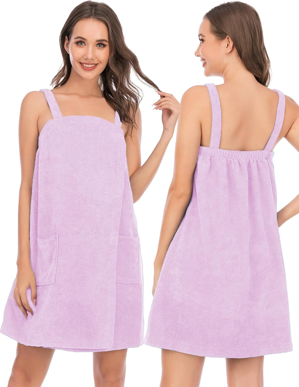 Veseacky Women Bath Wrap Towel for Womens Shower with Pocket Adjustable Spa Robe & Facial Headband
