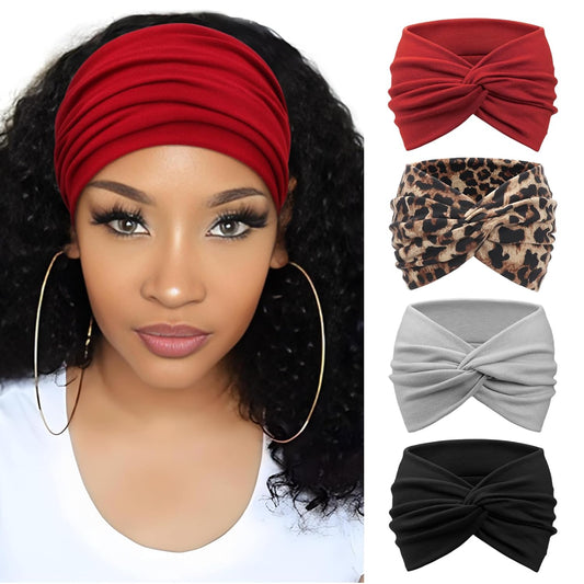 DRESHOW 4 Pack Turban Headbands for Women Wide Vintage Head Wraps Knotted Cute Hair Band Accessories
