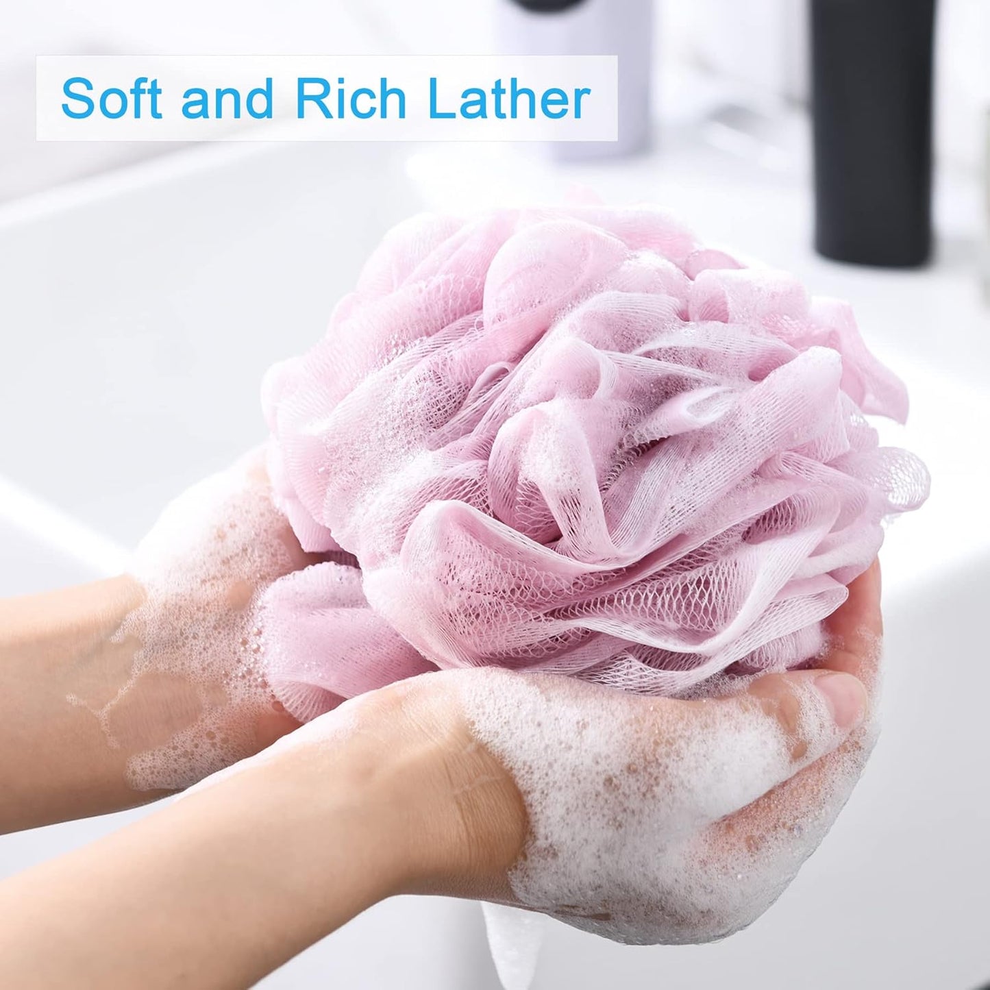 AmazerBath Loofah Sponge 60g/Piece, Exfoliating Bath Sponge Body Scrubber, Loofa Set of 4 - White Grey-Pink-Army Green-Green