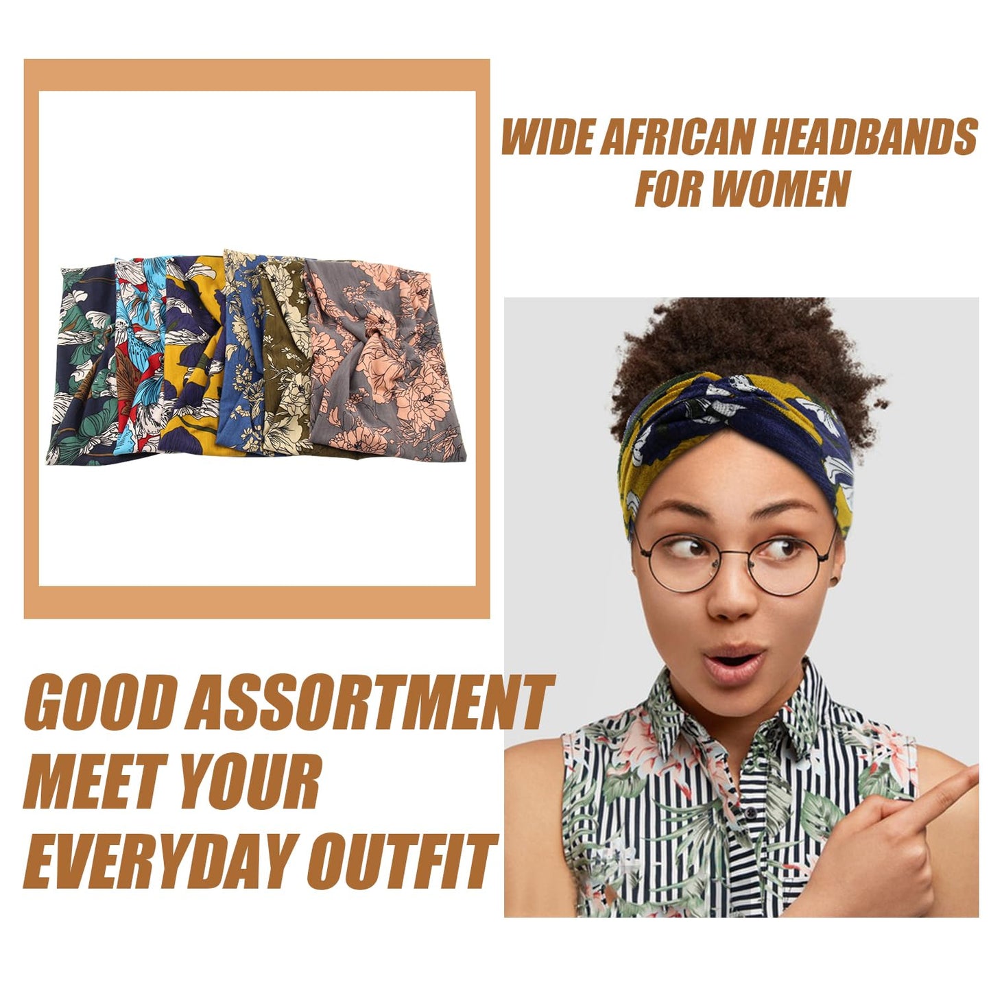 Wide Headbands for Women Girls,Floral Printed Boho Headband Turban Knot Hairband Twist Workout Headbands Fashion Yoga Hair Bands,Pack of 6