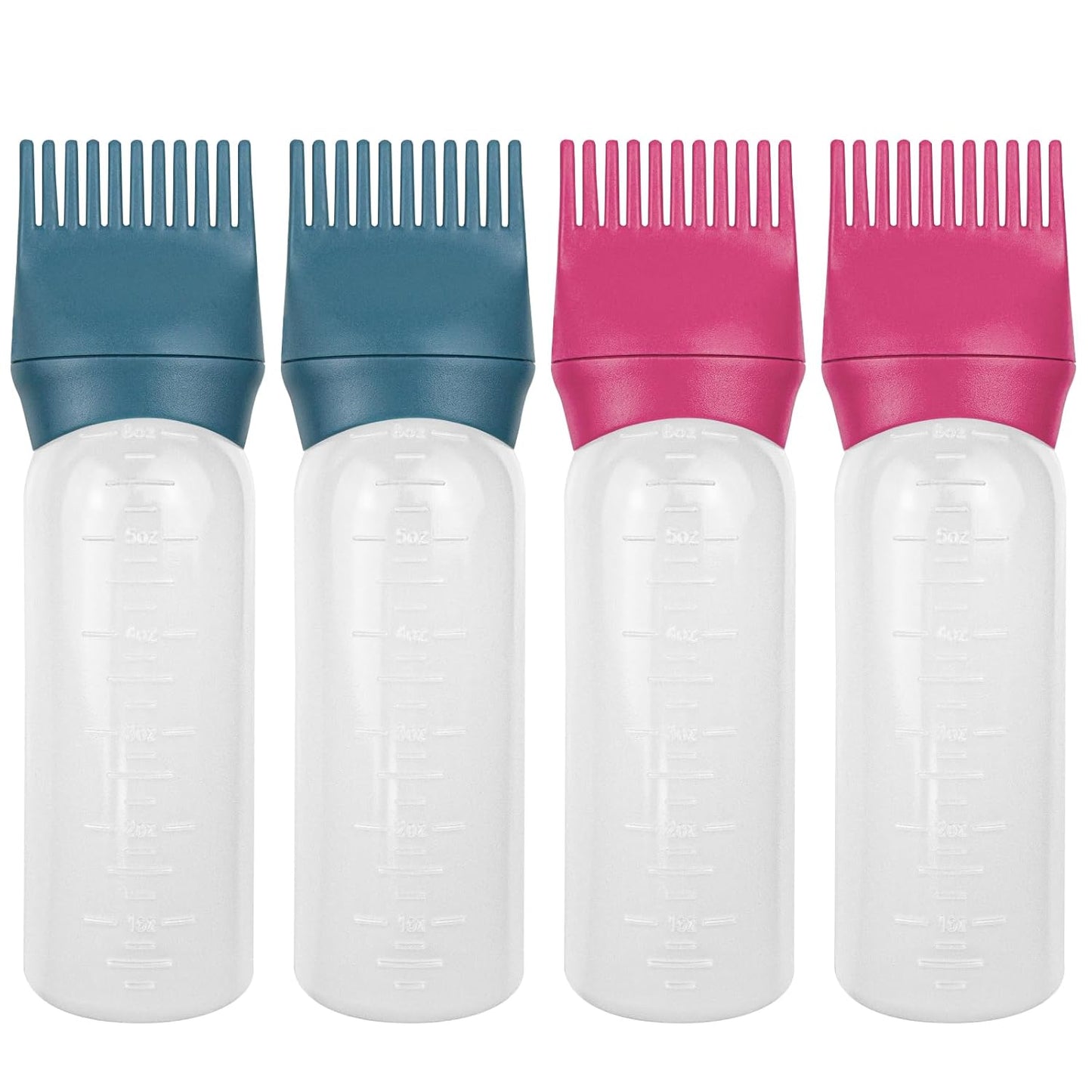 ELANE 4 Pcs Root Comb Applicator Bottle, 6oz, Hair Oil Applicator Bottle for Hair, Salon, Travel, Camping (Red+Green)