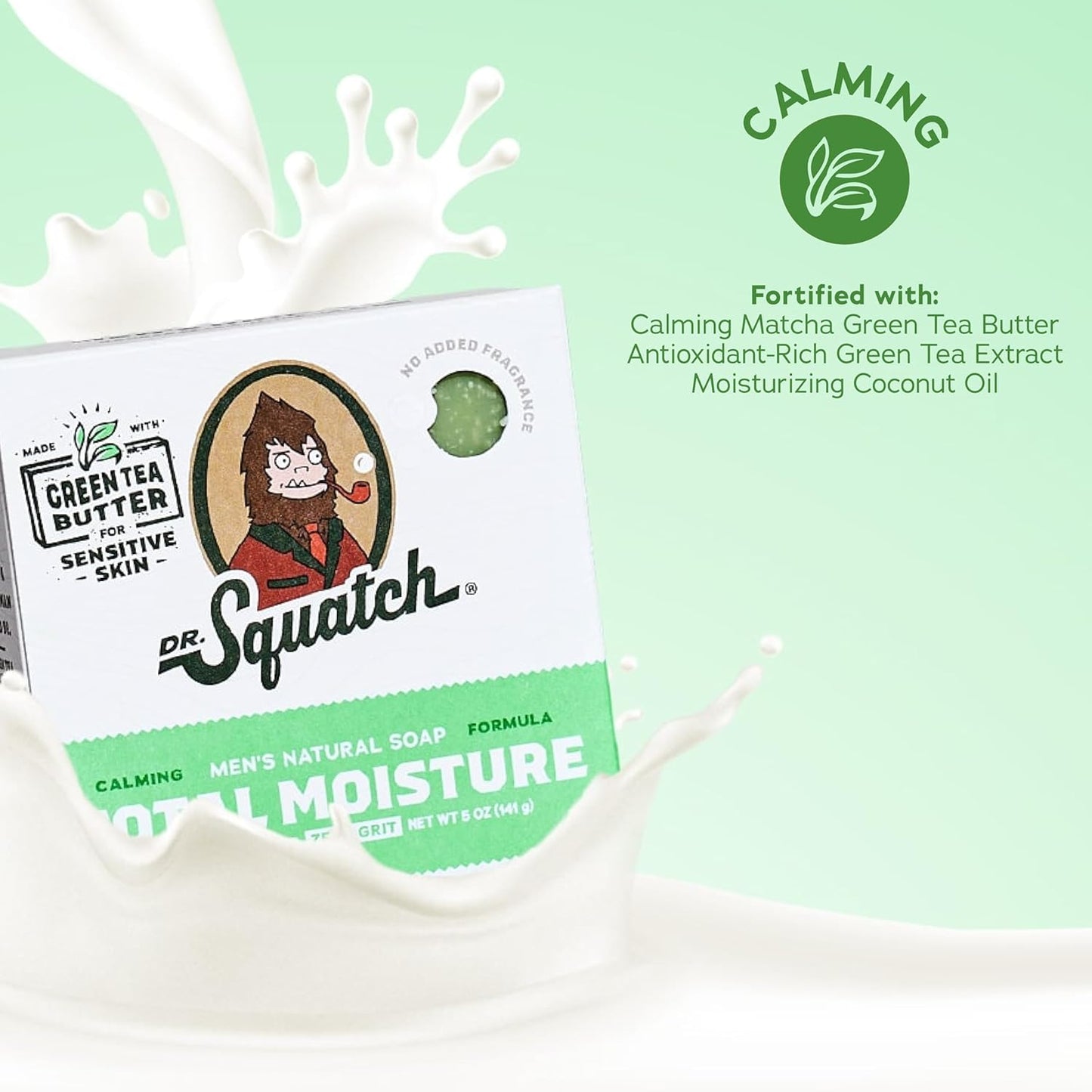 Dr. Squatch NEW Total Moisture Bar Soap for Men - No Added Fragrance Formulated for Sensitive Skin - Green Tea Butter (5 oz, 3-pack)