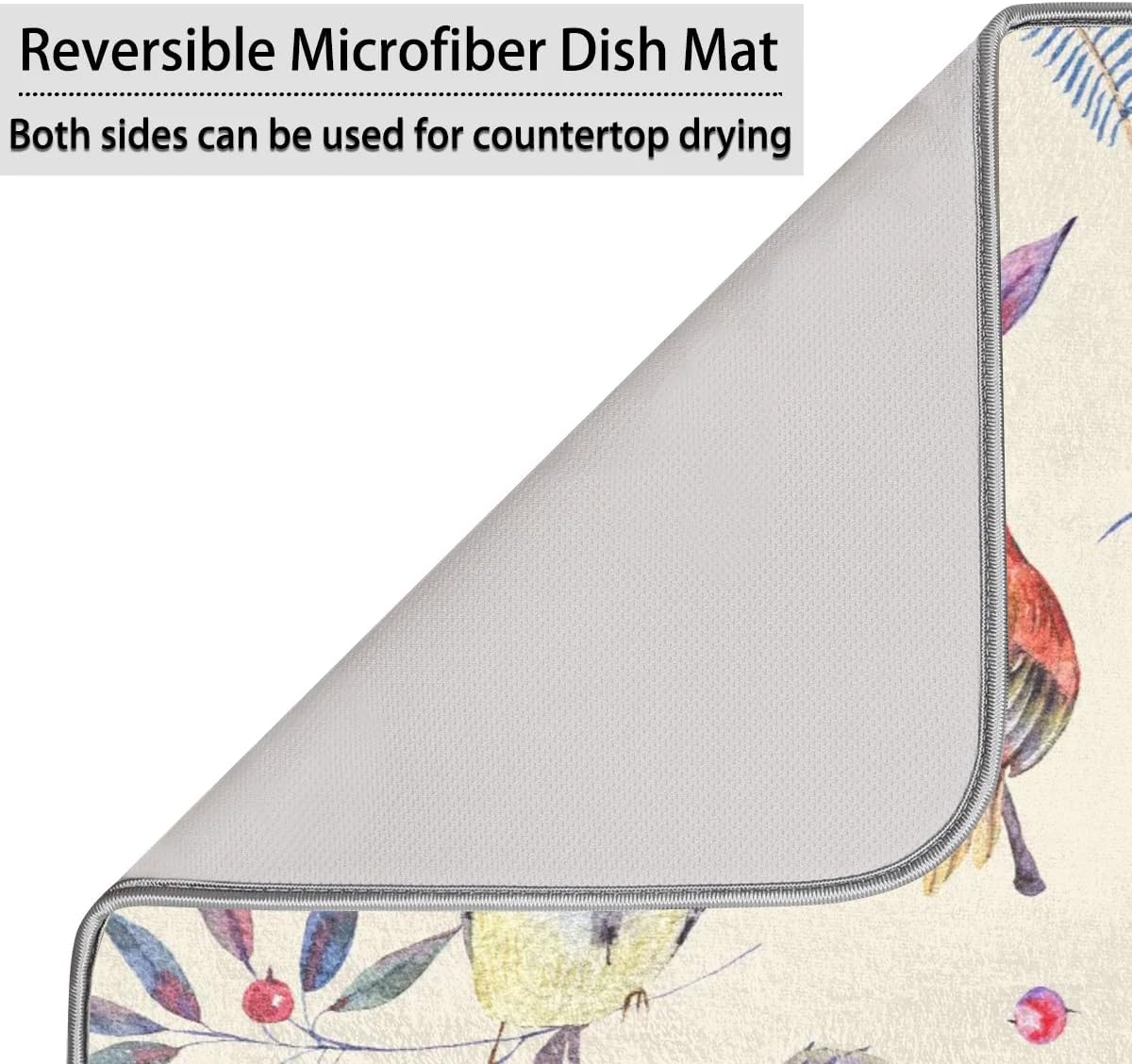 Hexteria Vintage Birds Dish Drying Mat Microfiber Kitchen Drying Mat Dish Drying Mats for Kitchen Counter Absorbent Quick Drying Pad 18x24 Inch