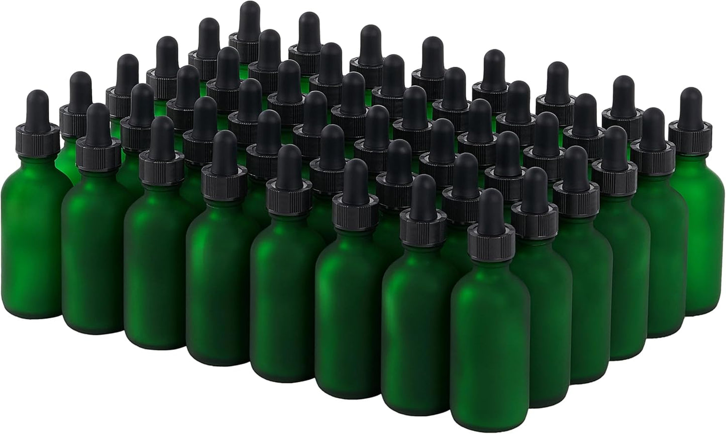 48 Pcs, 2oz Glass Dropper Bottle, Leakproof Tincture Bottles with Dropper, Green Reusable Eye Dropper Bottle, Preety Frosted Texture, for All Kinds of Liquids (Green-Frosted, 2oz-48pcs)