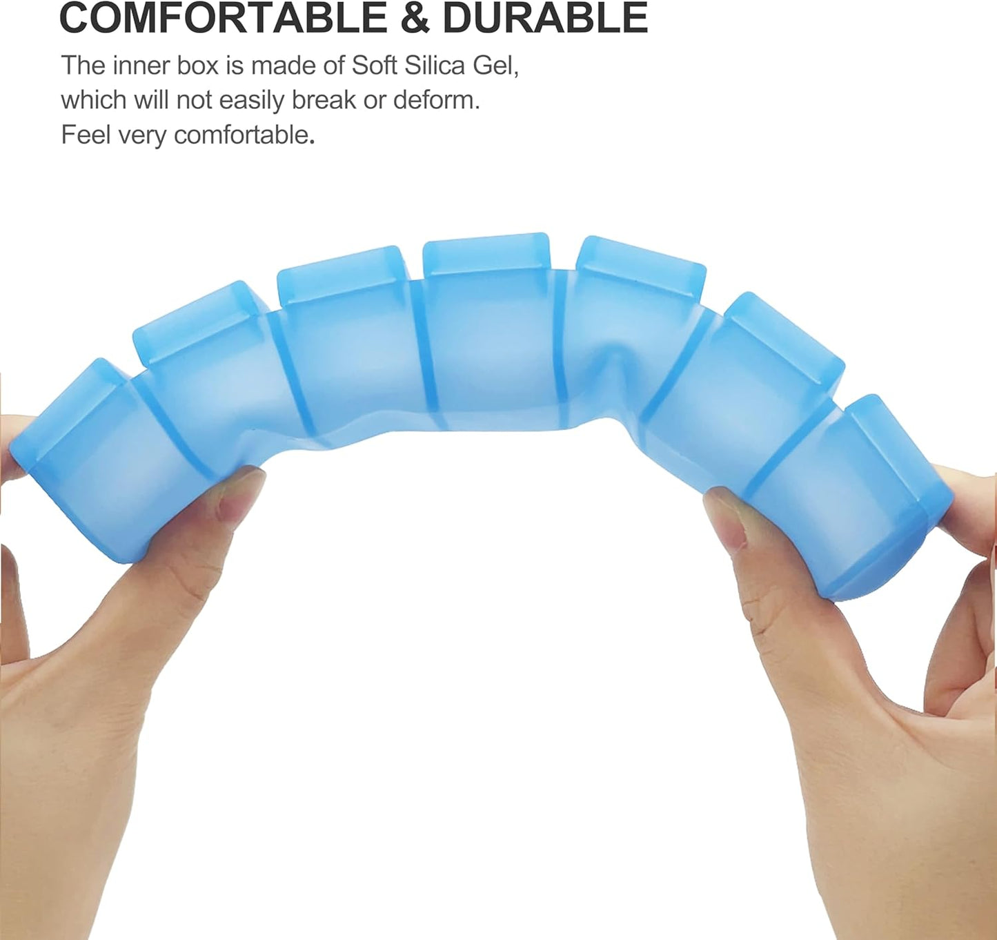 Silicone Weekly Pill Organizer 7 Day, Arthritis-Friendly Medicine Box Daily Pill Box, Large Medicine Case with Shell, Compact Travel Pill Container for Pill, Vitamin, & Fish Oil (Blue)