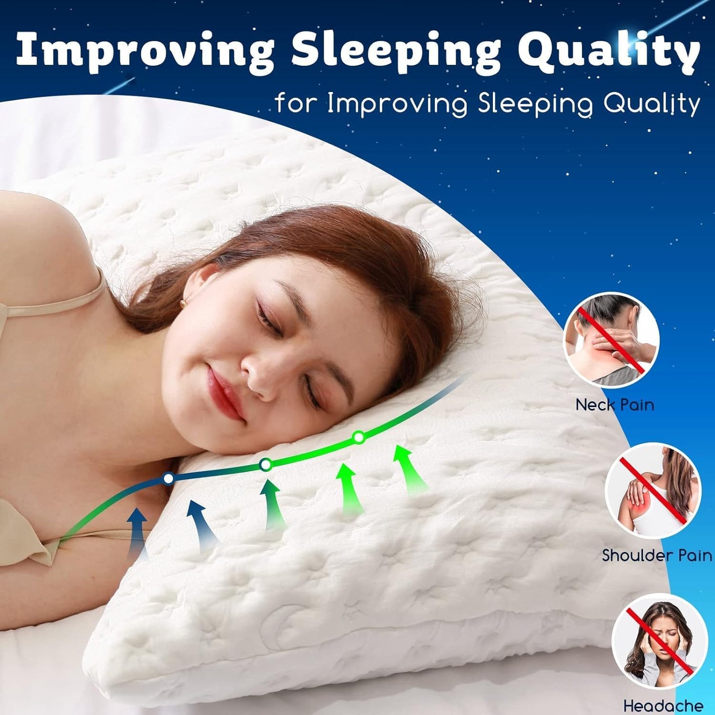 Cooling Side Sleeper Pillow for Neck and Shoulder Pain, Luxury Shredded Memory Foam Curved Bed Pillows for Sleeping Set of 2- Adjustable King Size- Washable Cover Crescent White