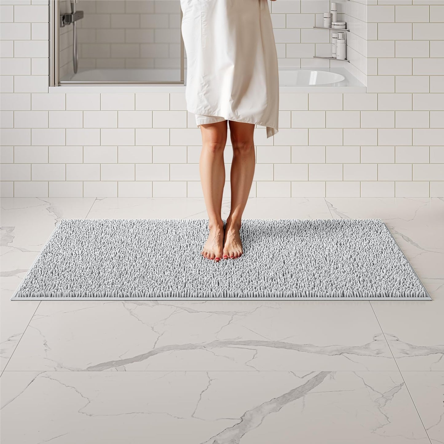 Chenille Bath Mats, Plush Absorbent Bath Mats Quick Dry, Soft & Machine Washable, Non Slip Carpet For Bathroom, Thick Bathroom Rugs, Shower Restroom Rug Mat, Alfombras De Baño, Bathrugs Matts, 61"x31"