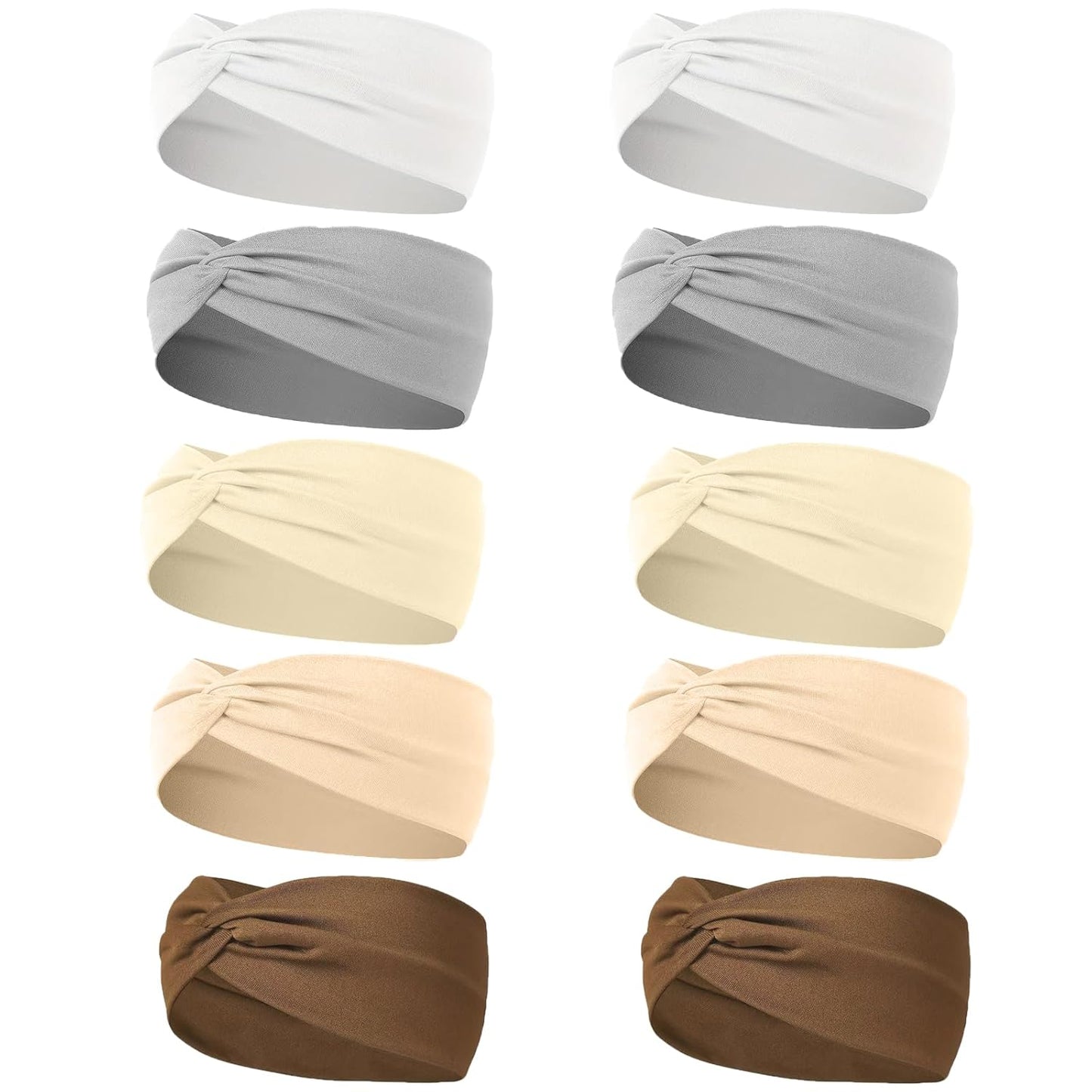 10 Pcs Wide Absorbent Sport Headbands for Women, Non-slip, Stretchy, Soft Cotton Twist Knotted Hair Bands for Daily Workout Yoga Running Sports, BB