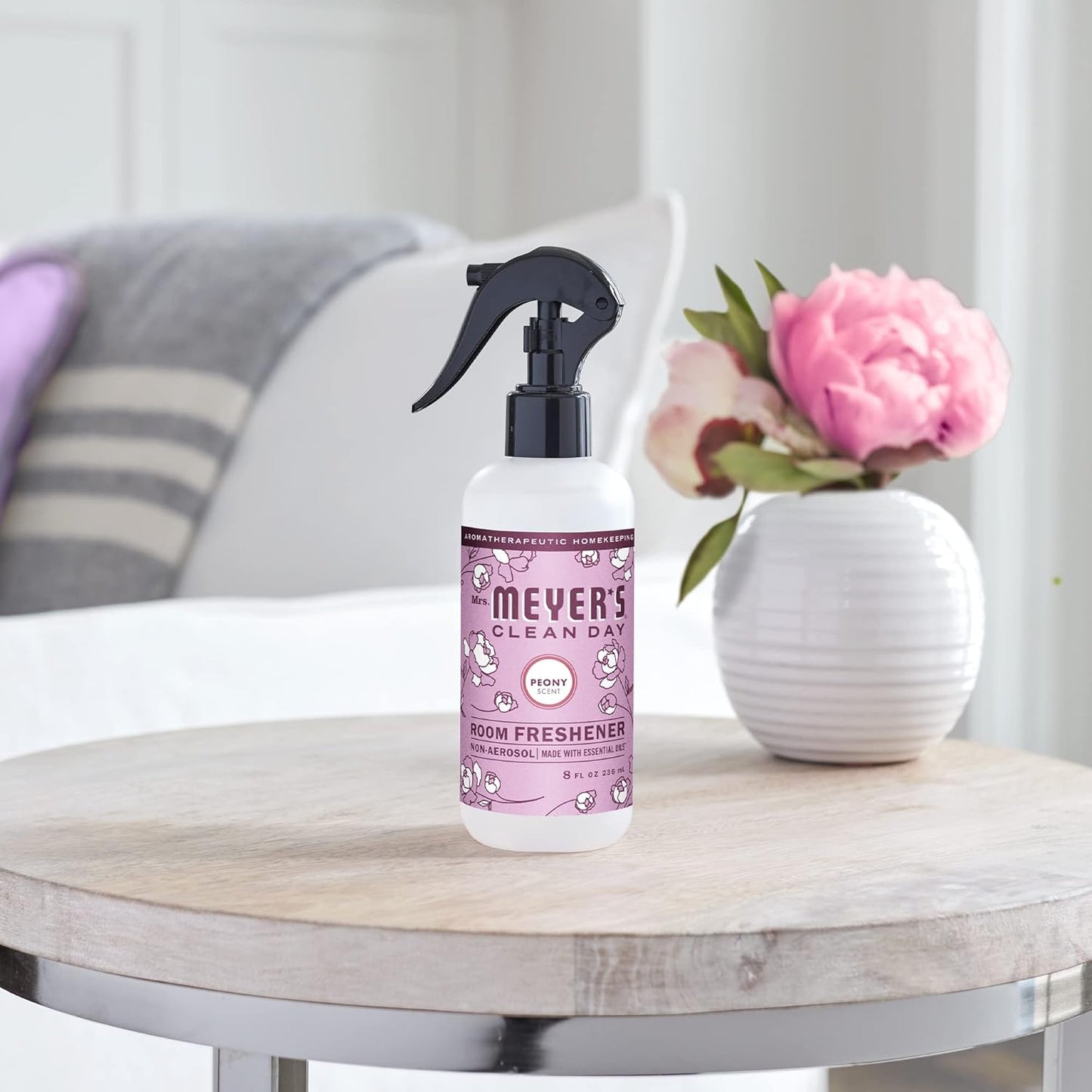 MRS. MEYER'S CLEAN DAY Room and Air Freshener Spray, Non-Aerosol Spray Bottle Infused with Essential Oils, Peony, 8 fl. oz - Pack of 3