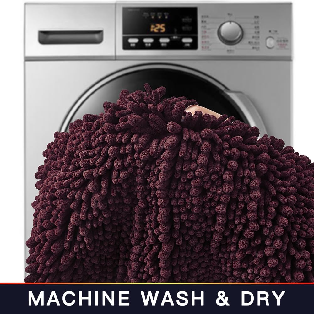 Walensee Bathroom Rug Non Slip Bath Mat (36x24 Inch Plum Purple) Water Absorbent Super Soft Shaggy Chenille Machine Washable Dry Extra Thick Large Plush Carpet for Shower Floor