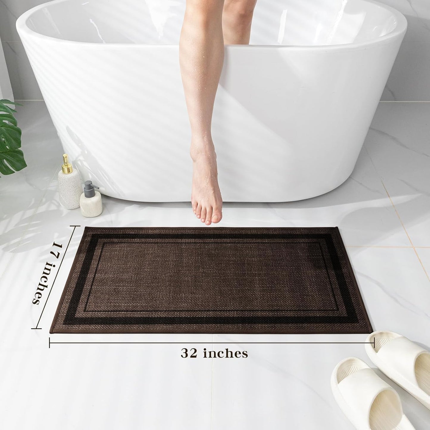 chakme Bathroom Rugs Mat 32x17, Ultra Thin Non Slip Bath Mat Quick Dry Absorbent Bath Mat for Bathroom Floor, (Brown, 32"x17")