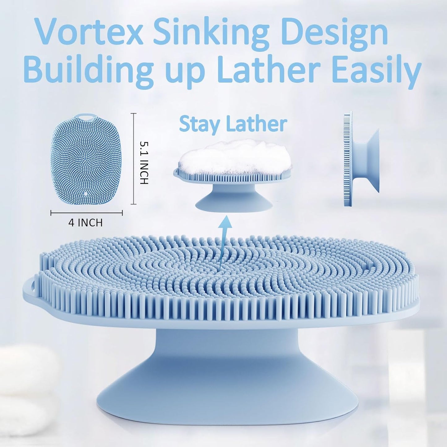 Soft Silicone Body Scrubber Gentle Like a Hand Exfoliating Your Skin and Build Up Lather Easily, Back Large Suction Cup Easy to Store, Long-Lasting & Deep Clean (Blue)