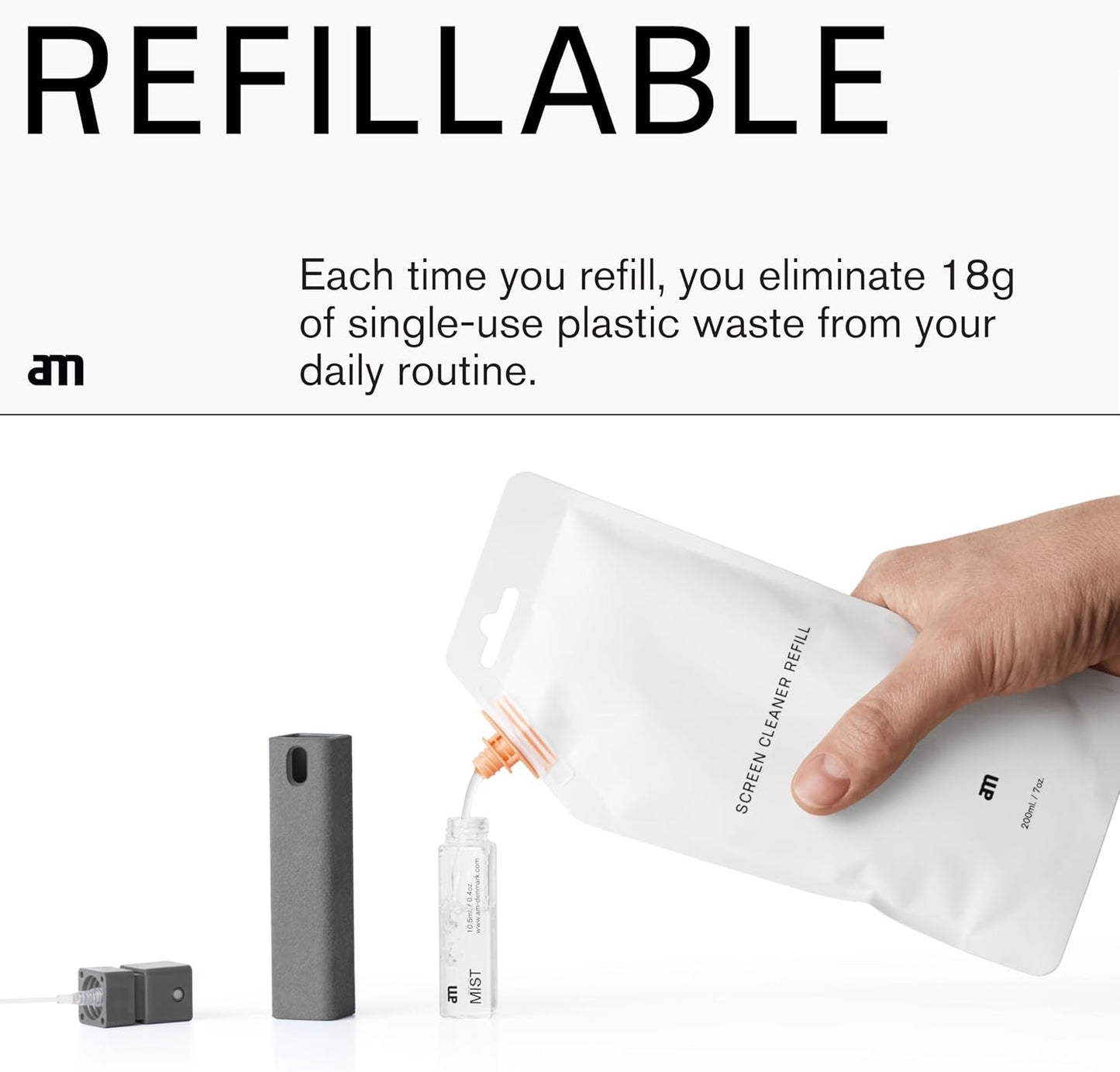 am Screen Cleaner Mist Spray with Microfiber Cloth Around – Alcohol-Free, Streak-Free Screen Cleaning Kit for Smartphones, Tablets, Laptops, Smart TVs & Car Screens, 3 Pack, Gray