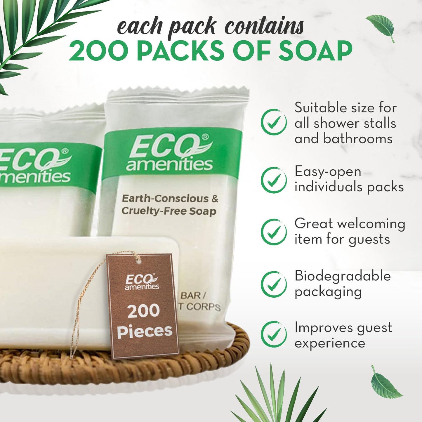 ECO amenities Travel Soap Bar - 0.5 oz, 200-Count, Green Tea Scent - Travel Essentials & Mini Soap Bars - Individually Wrapped - Hotel Toiletry Kit