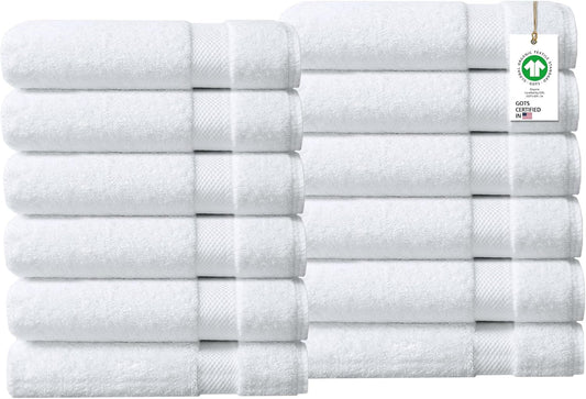 Delara 100% Organic Cotton Towels 650 GSM Plush Feather Touch Quick Dry Hand Towel, Pack of 12 GOTS Certified, Oeko-Tex Green Certified, Organic Cotton Hand Towel, 20"X30"