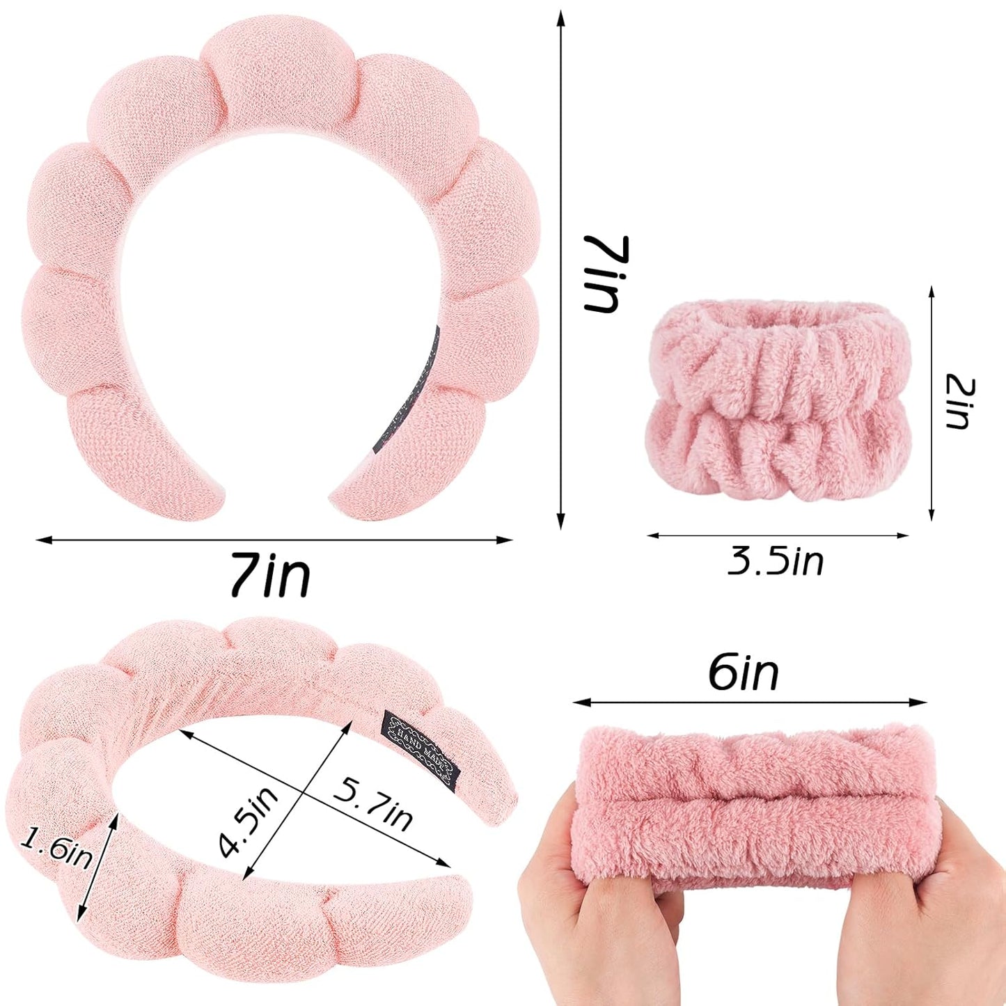 Zkptops Spa Headband for Washing Face Wristband Set Sponge Makeup Skincare Terry Cloth Bubble Soft Get Ready Hairband for Women Girl Puffy Padded Headwear Non Slip Thick Hair Accessory(Orange Pink-2)