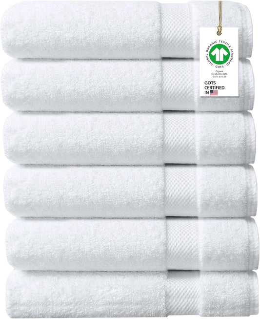 Delara 100% Organic Cotton Towels 650 GSM Plush Feather Touch Quick Dry Bath Towel, Pack of 6 GOTS Certified, Oeko-Tex Green Certified, Organic Cotton Bath Towel, 30"X58"