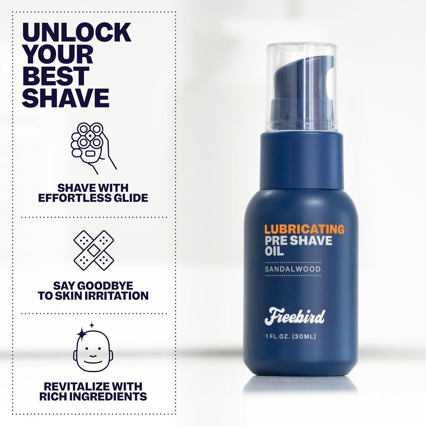 Freebird Pre Shave Oil for Men - 30mL Natural Sandalwood for Enhanced Smooth Shaving Experience, Deeply Moisturizing & Nourishing, Ideal for Sensitive Skin, Travel Size, All Razor Types Compatible