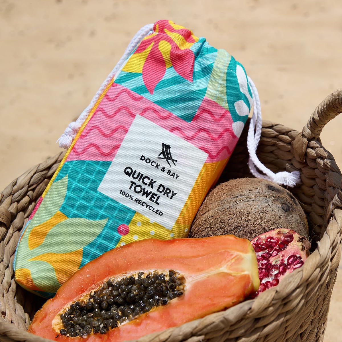 Dock & Bay Beach Towel - Quick Dry, Sand Free - Compact, Lightweight - 100% Recycled - Includes Bag - Good Times & Tan Lines - Large (160x90cm, 63x35)