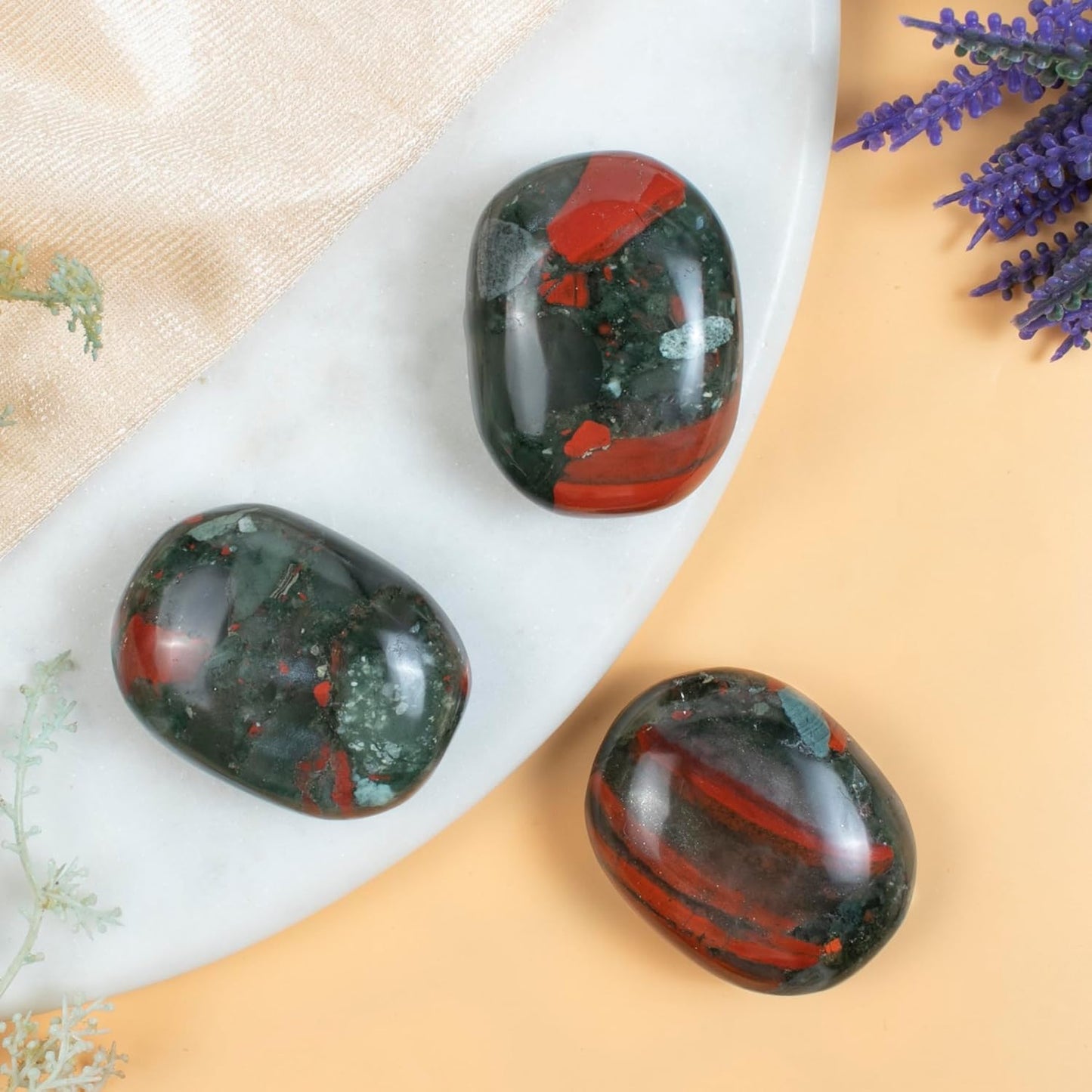 Crocon 50mm African Bloodstone Large Palm Stone 900+ Carats Pocket Worry Stones for Natural Chakra Balancing Reiki Healing Stones & Crystal Healing Spa Energy Crystals Gifts for Women