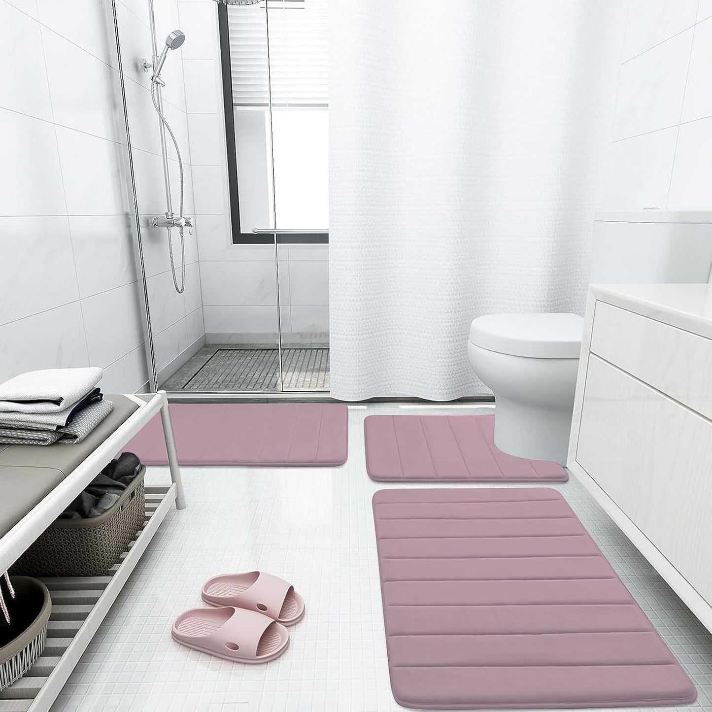 Buganda Memory Foam Bath Mat, 44" x 24", Ultra Soft and Non-Slip Bathroom Rugs, Water Absorbent and Machine Washable Bath Rug Runner for Bathroom, Shower, and Tub, Mauve