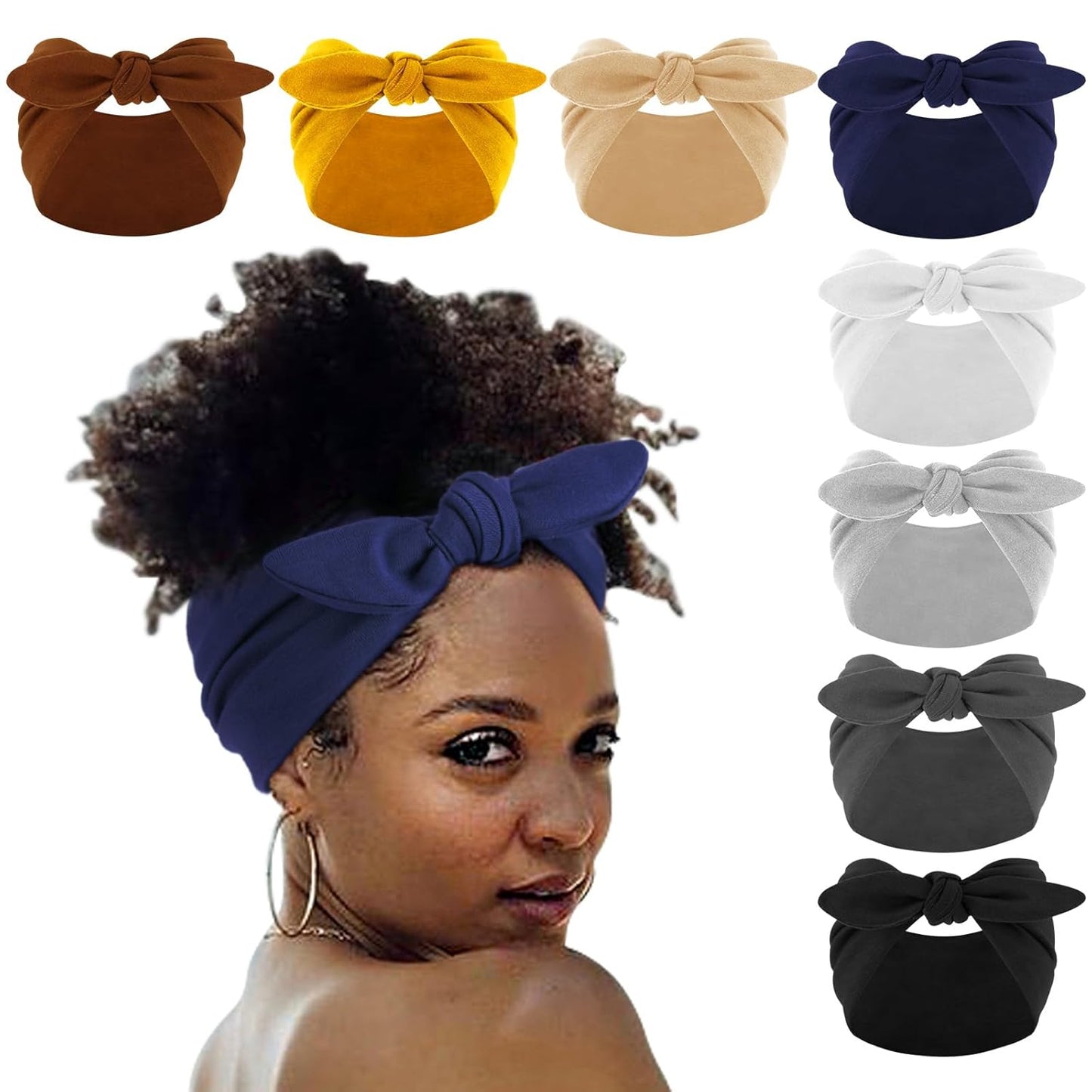 DRESHOW 8 Pack Bow Headbands of Solid Color for Women’s Hair Non Slip Wide Vintage Head Wraps Knotted Cute Hair Band Accessories