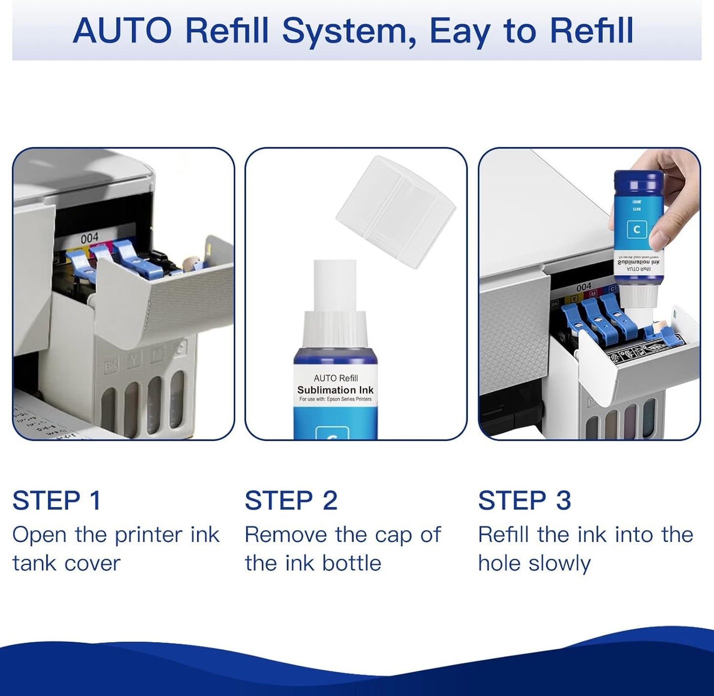 Sublimation Ink Refill Bottle Use for EcoTank Photo ET-8550, EcoTank Photo ET-8500（BK PBK C M Y GY, 600ml）