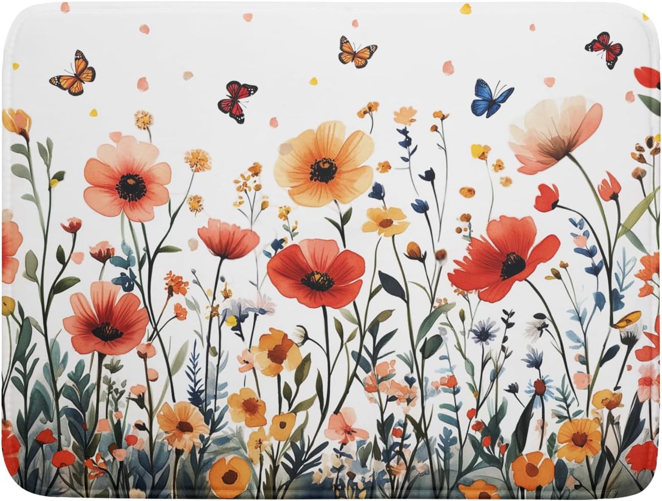 Poppy Flower Dish Drying Mat 18x24 Inch Floral Leaves Dish Drainer Protector Pad Washable Reversible Drying Pad for Kitchen Counter Sink