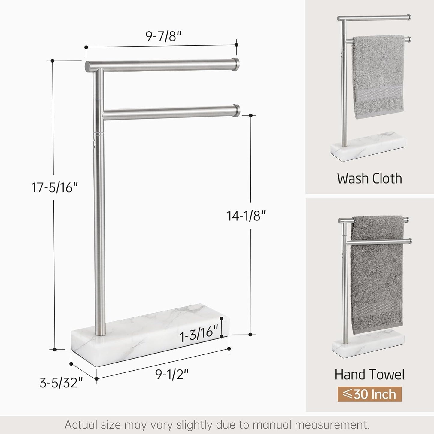 KES Hand Towel Holder Stand for Bathroom, Countertop Towel Stand with Weighted Marble Base, 17.3" Standing Swivel Towel Rack Adjustable 2 Arms, 18/8 Stainless Steel, Brushed Finish, BTH233A-2