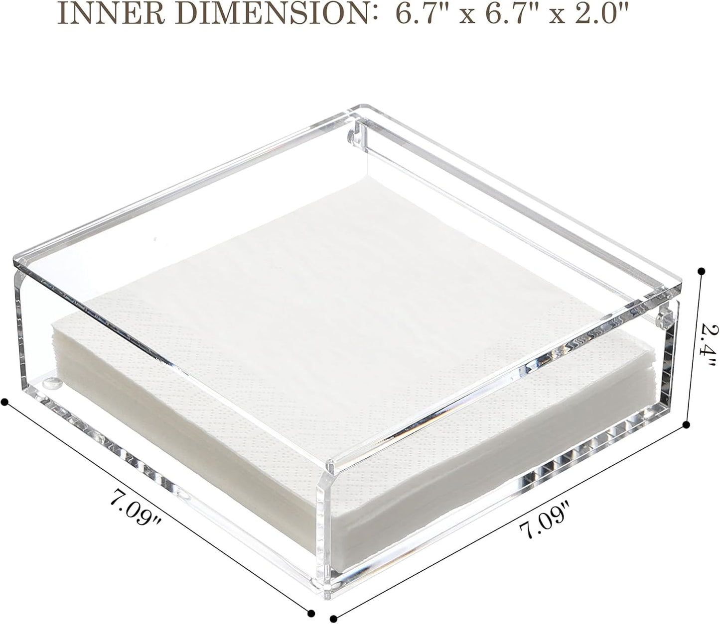 DINGHUO Flat Acrylic Napkin Holder for Table, Open Side Design Napkin Dispenser with Weighted Arm, Square Paper Holder for Restaurant, Kitchen, Bathroom, Countertop, Dinner