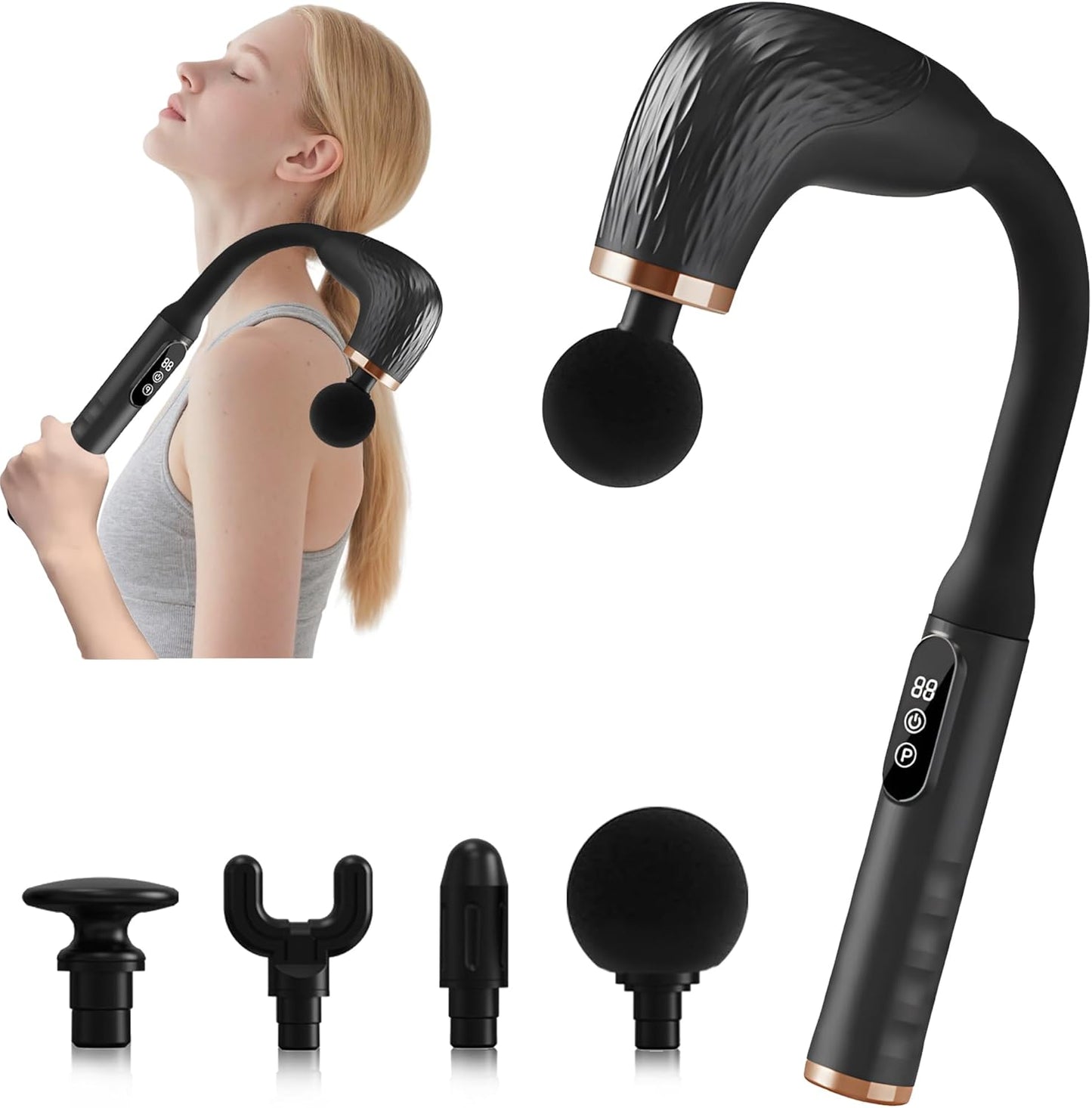 Massage Gun with Upgraded Extension Handle, Back Massager for Pain Relief Deep Tissue, Muscles/Neck/Shoulders/Waist/Legs Massager with 4 Massage Heads & 6 Speed Levels & 3 Massage Modes