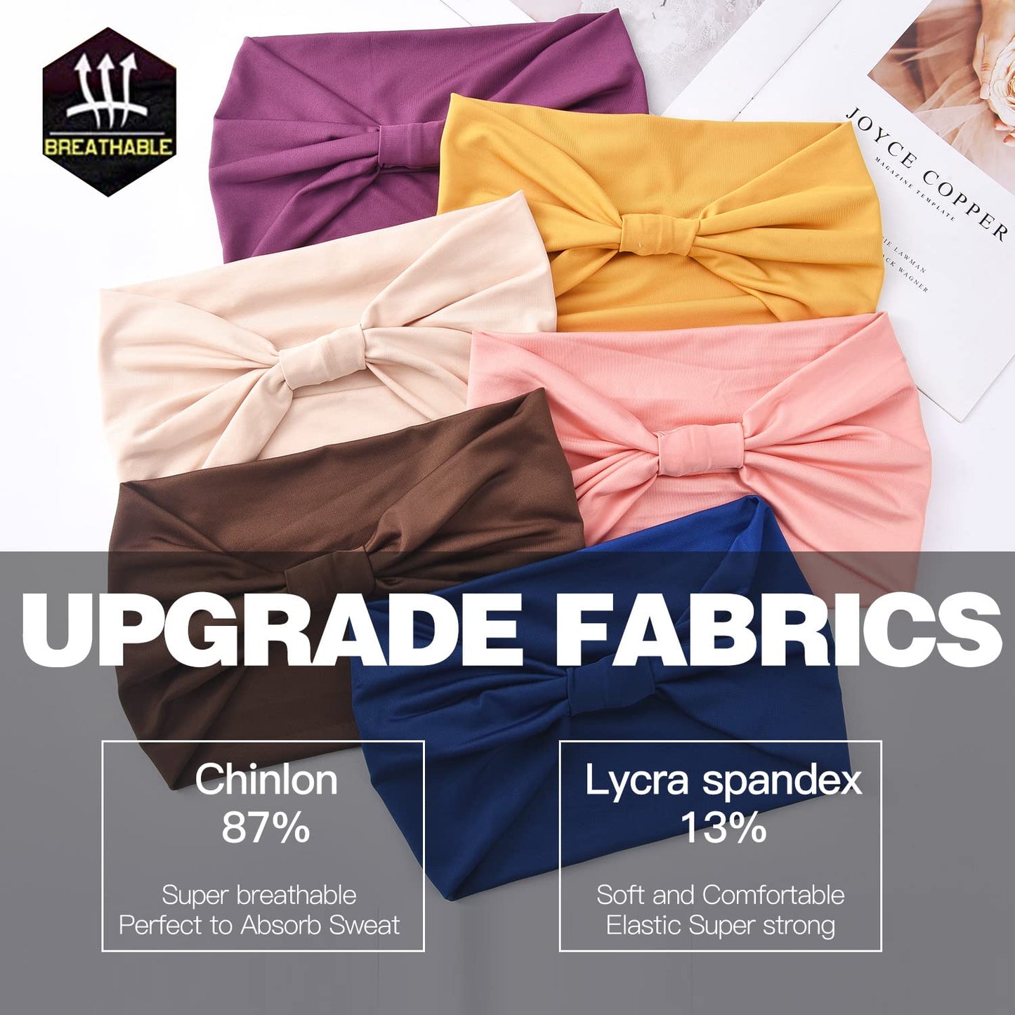 Yeshan Wide Headbands for Women - No Slip African Boho Solid Bandana Elastic Yoga Workout Sweat Bands Running Sport Turban Knotted Headwraps, Pack of 6