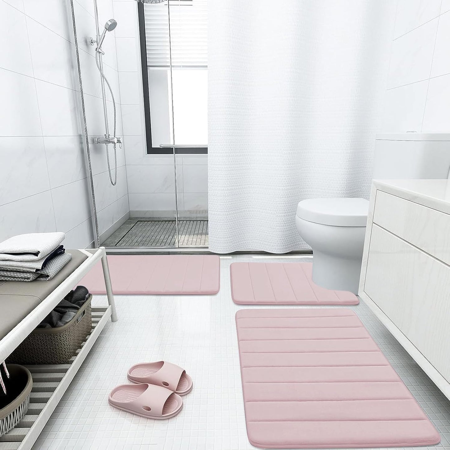 Buganda Memory Foam Bath Mat, 47" x 24", Ultra Soft and Non-Slip Bathroom Rugs, Water Absorbent and Machine Washable Bath Rug Runner for Bathroom, Shower, and Tub, Peach