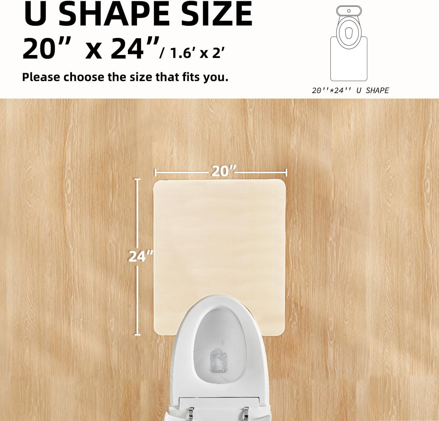 Toilet Rug, Thin Toilet Rugs U Shaped Washable Non Slip Absorbent Quick Dry Low Pile Toilet Mat, 20"x24" U Shape Beige