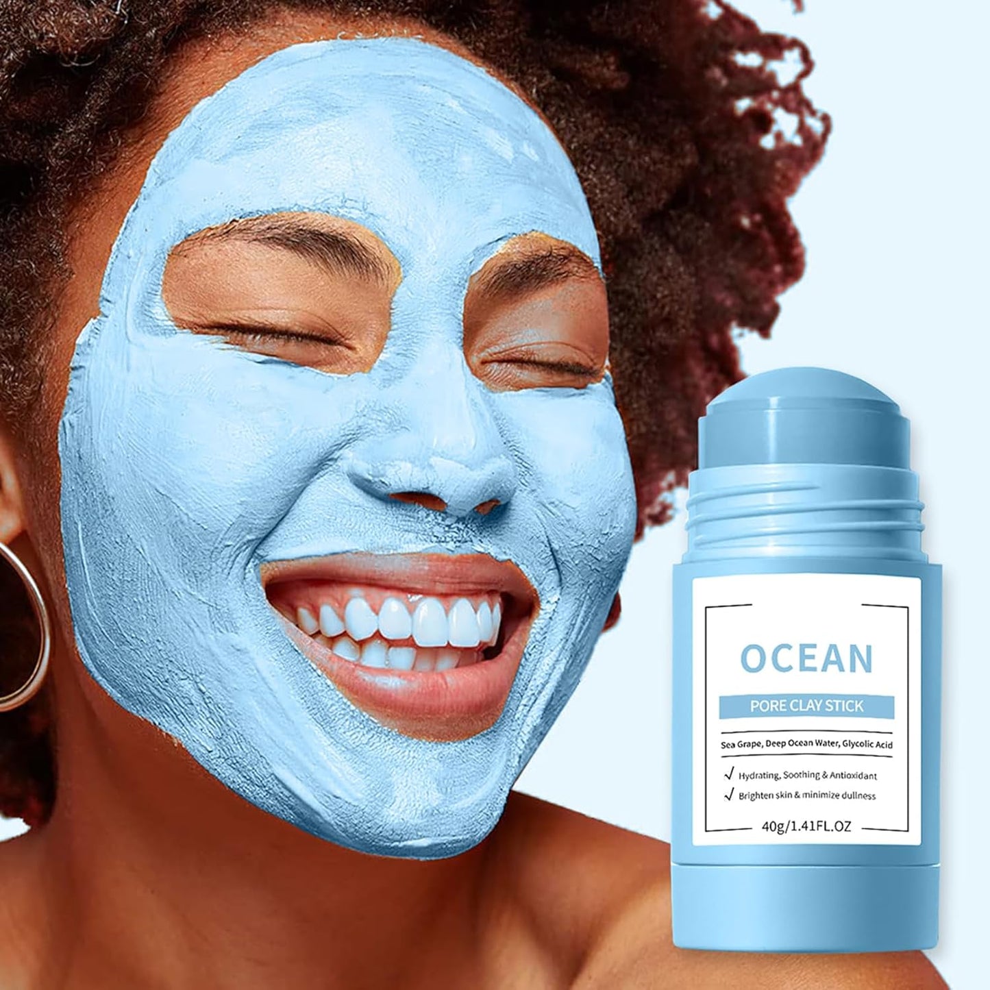 Clay Mask Stick, Deep pore Cleansing, Exfoliator Blackhead Remover Pore Cleanser Gentle Exfoliation Skin Brightening, Hydrating & Moisturizing Face Mud Mask for All Skin Types, Men & Women (Blue)