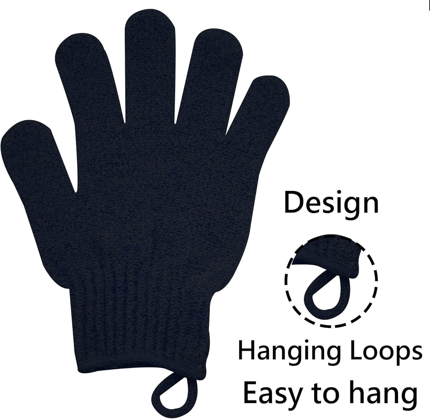 Exfoliating Glove with Hanging Loop - Bath Gloves 1 Pair Shower Gloves, Heavy Exfoliating Gloves for Men and Women Shower Gloves Body Wash Makes Skin Soft Healthy Body Exfoliating Gloves 1 Pair Black