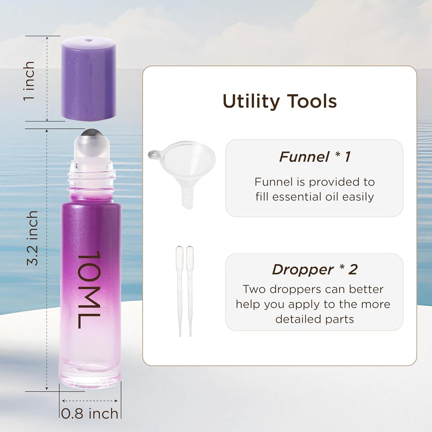 Essential Oil Roller Bottles, 10ml Thick Glass Perfume Roller Bottles with Funnel Opener and Dropper Colored Glass Empty Bottles with Stainless Steel Roller Balls (Purple, 4 Pack)