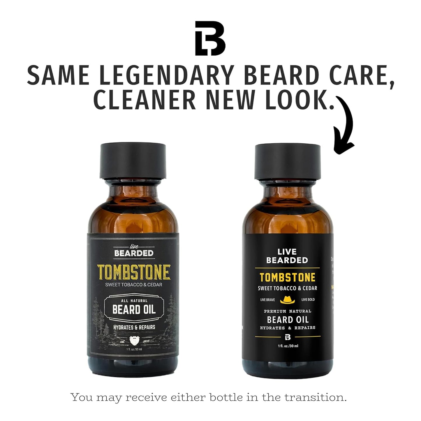Live Bearded Beard Oil, 1 fl oz - Premium All-Natural Jojoba - Made in the USA - Hair and Skin Care for Men with Dry, Flaky Patches | Tombstone Scent - Sweet Tobacco, Cedar