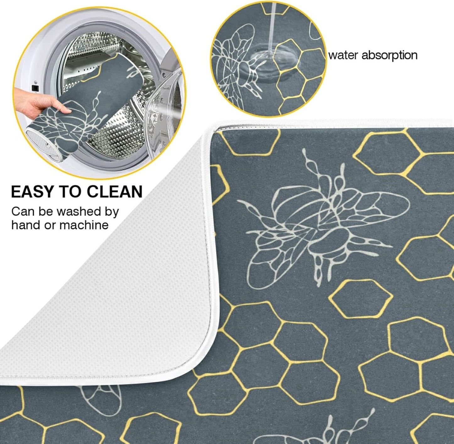 Dish Drying Mat for Kitchen Counter Bees Golden Hive Absorbent Microfiber Drying Pad Dish Drainer Mat 18 x 16 Inch Reversible Bottles Dish Dry Pad