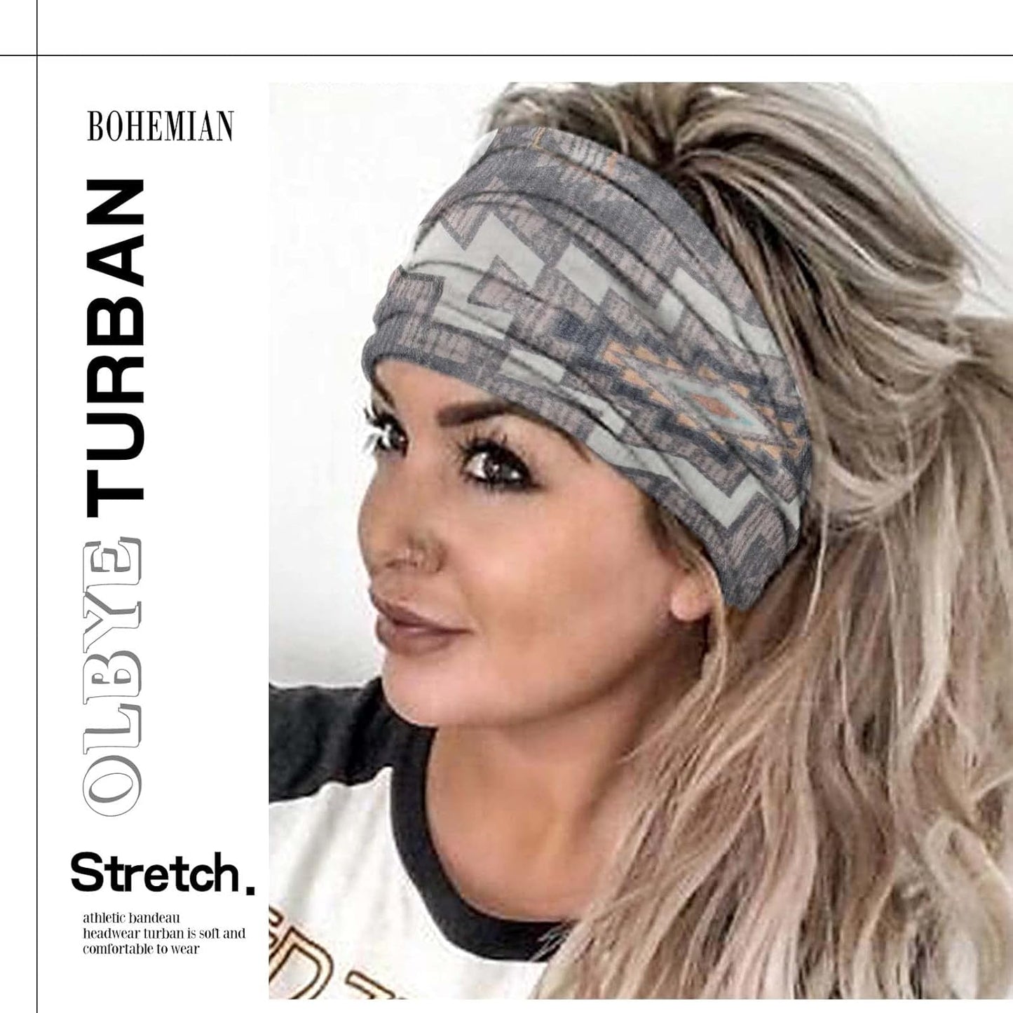 Olbye Wide Boho Headbands Turban Elastic Hairbands Nonslip Floral Bandana Workout Yoga Hair Scarfs Running Sweatband African Bohemian Head Wraps Fashion Hair Accessories for Women (C-Vintage)