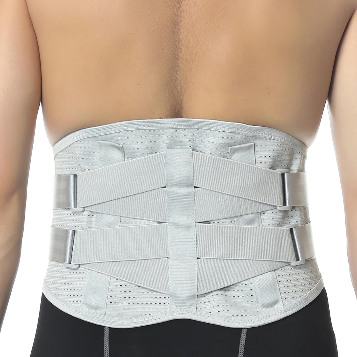 NeoTech Care Back Support Belt - Breathable & Adjustable Lower Back Brace - Double Pull Compression Straps (Grey, Size M)