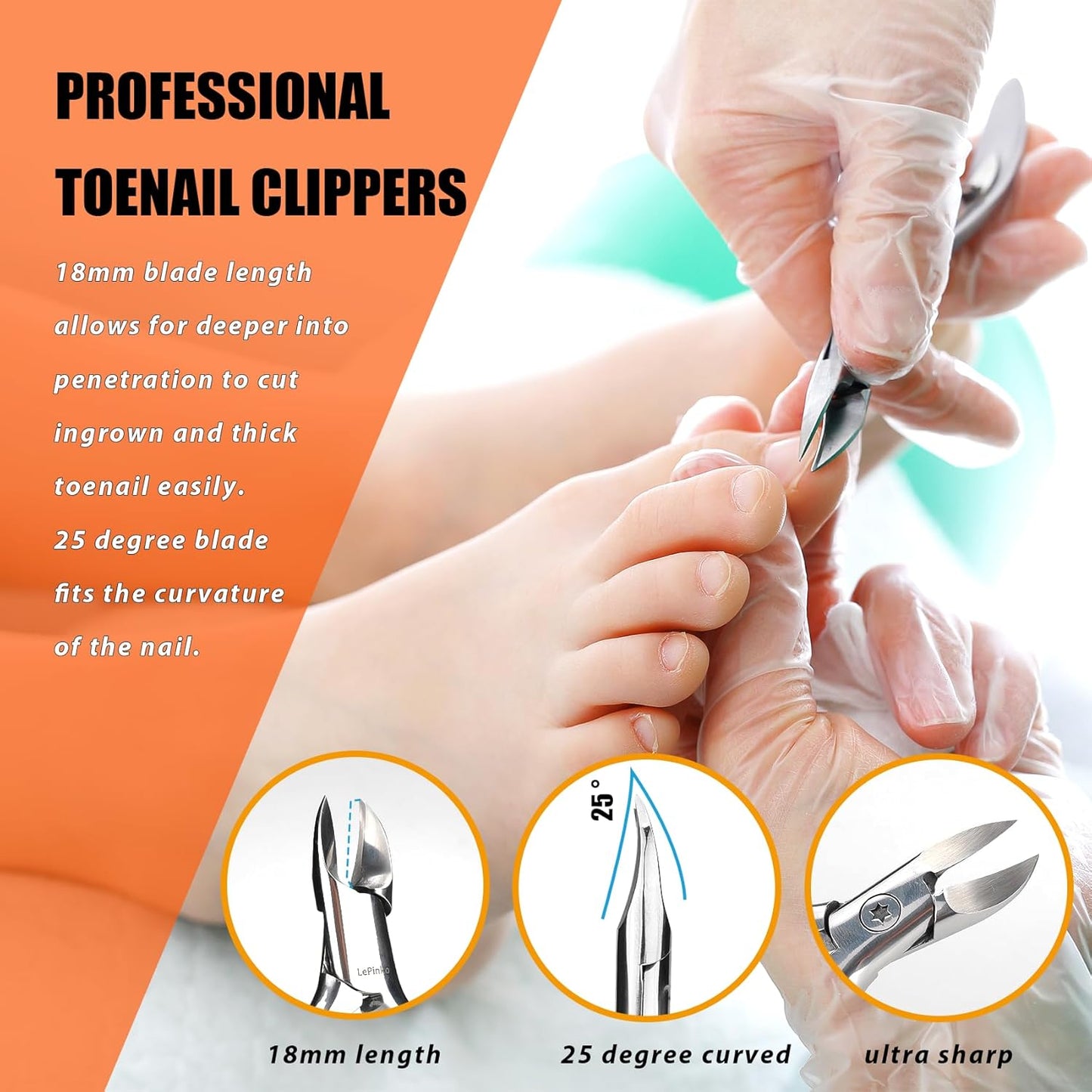 Heavy Duty Podiatrist Toenail Clippers for Thick and Ingrown Nails, Toe Nail Clippers for Men Women Seniors, Stainless Steel 2PCS